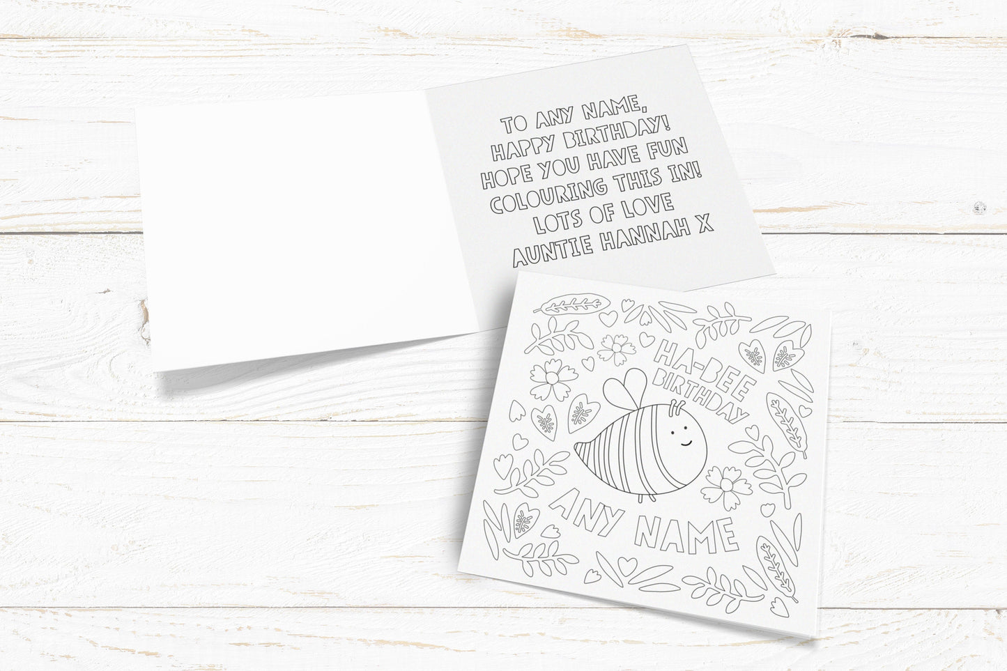Colour Me In Card. Birthday Bee. Personalised Colouring In Card. Cute Card. Kids Birthday Cards. Send Direct Option.