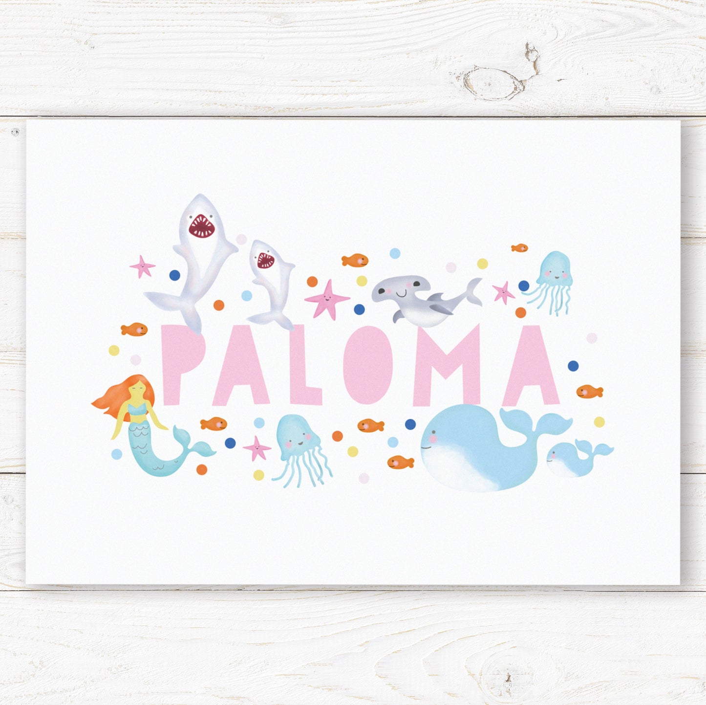 Under The Sea Name Print. Nursery Childs Bedroom. New Baby Gift. Personalised Name Print. Child's Birthday Present. Naming Day Wall Art