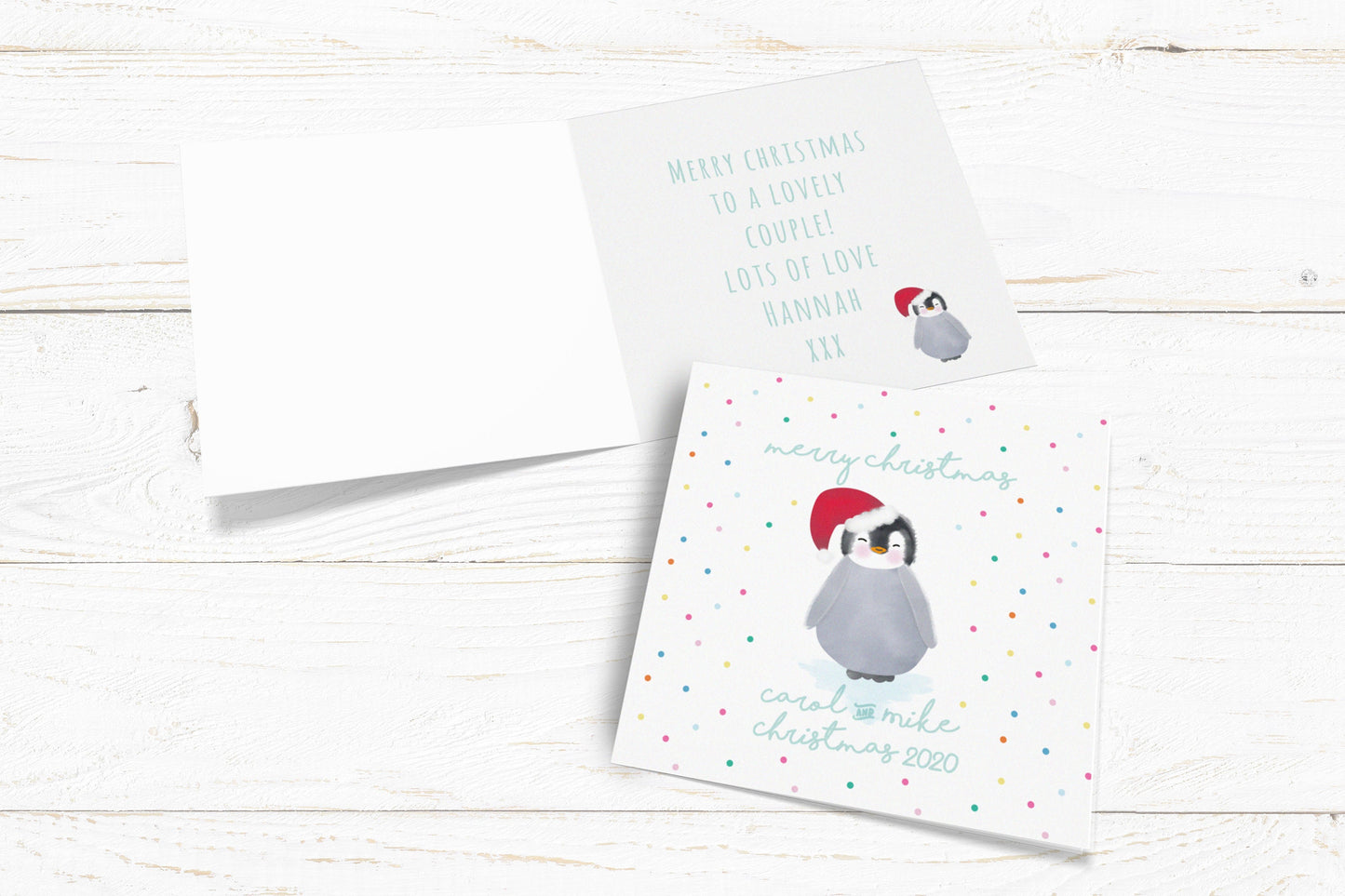 Penguin Merry Christmas Card. Personalised Christmas Card. Cute Penguin Card. Cute Christmas Card. Send Direct Option.