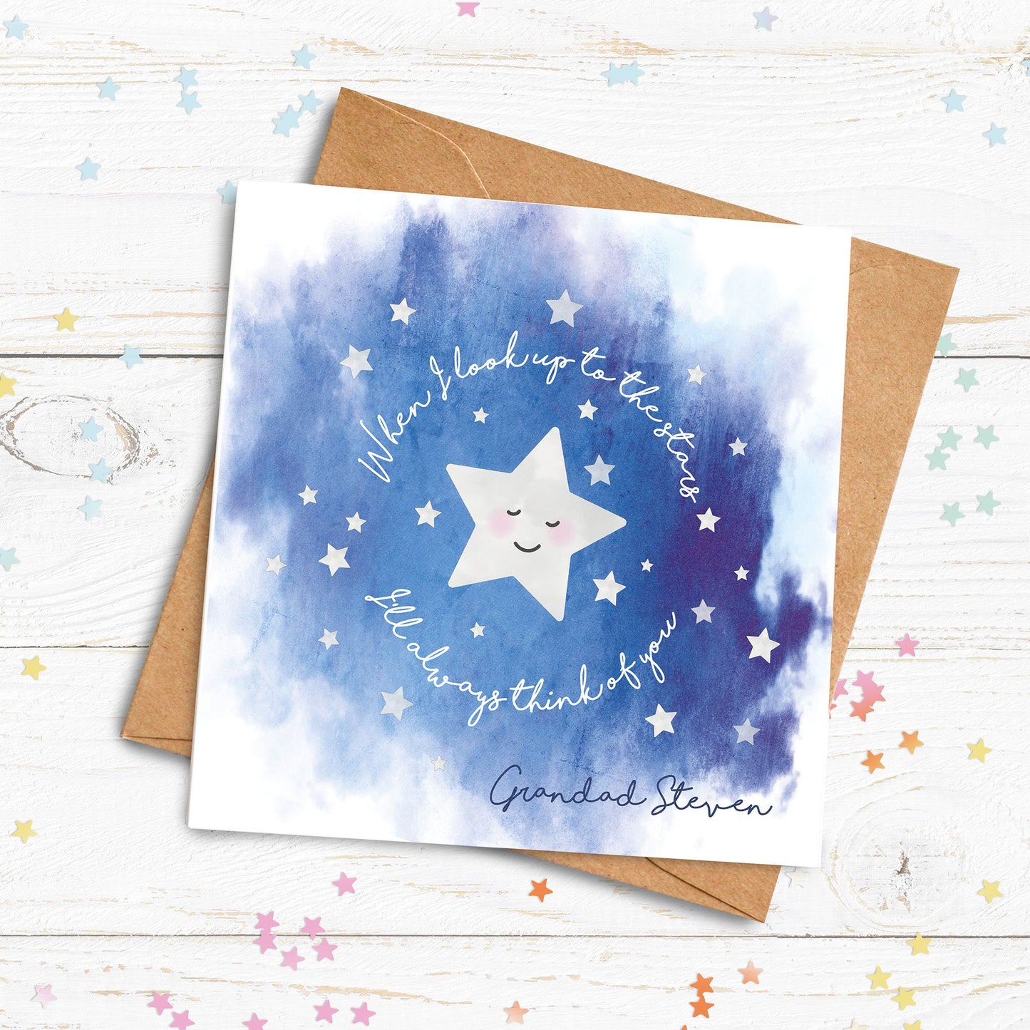 Stars Think Of You Card. Personalised Stars Card. Remembrance Card. Thinking of you card. In Loving Memory Card. Send Direct Option.