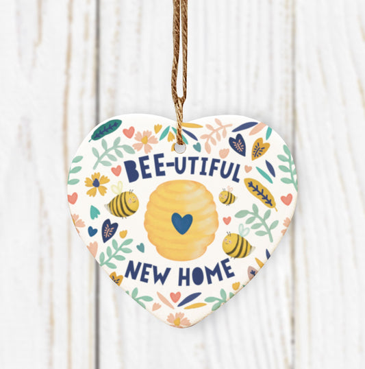 Bee-utiful New Home Hanging Heart. Cute Bee Decoration. New Home Gift. Housewarming Gift. Ceramic ornament