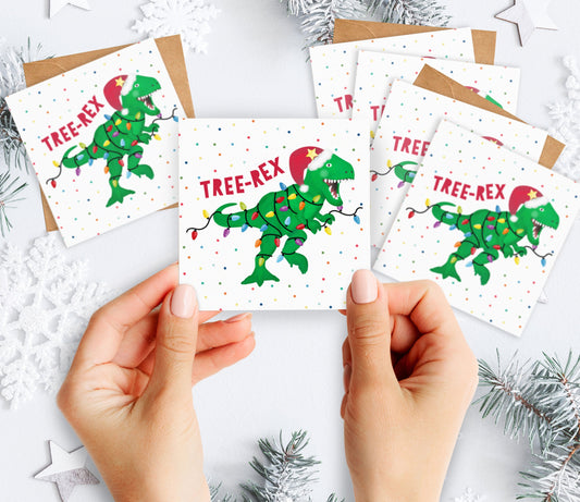 Mini Pack of Happiness - Tree Rex Christmas Cards. Mini Christmas Cards. Pack of Christmas Cards. Cute Christmas. Dinosaur Christmas. T rex