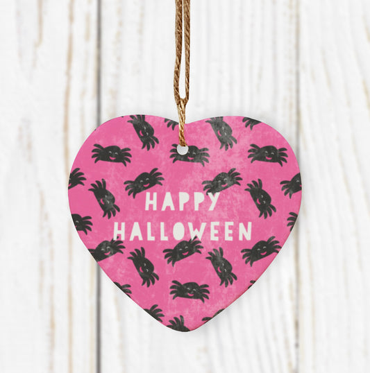 Happy Halloween Ceramic Hanging Heart. Cute Halloween Decoration. Cute Spider Decoration. Cute Loved one gift. Halloween Ornament.