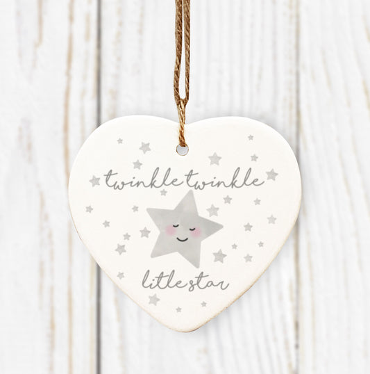 Twinkle Twinkle Little Star Hanging Heart. Cute Baby Decoration. New Baby Decoration. Baby's First Christmas. 1st Birthday Gift.