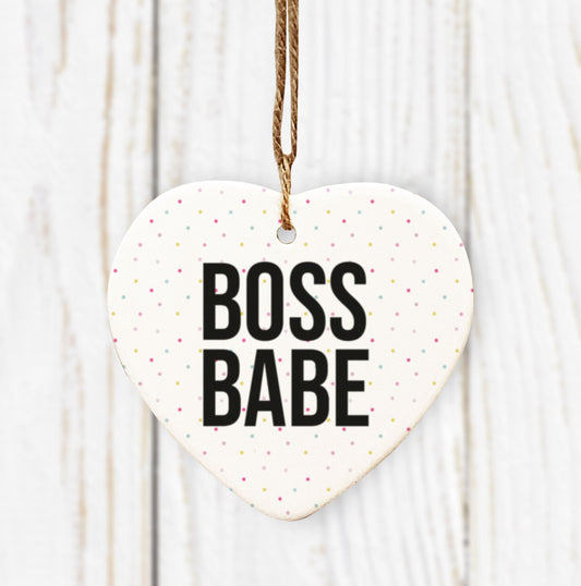 Boss Babe Hanging Heart. CuteDecoration. Thinking of you gift. Lockdown Gift. Thank you gift. Well Done. Ceramic ornament