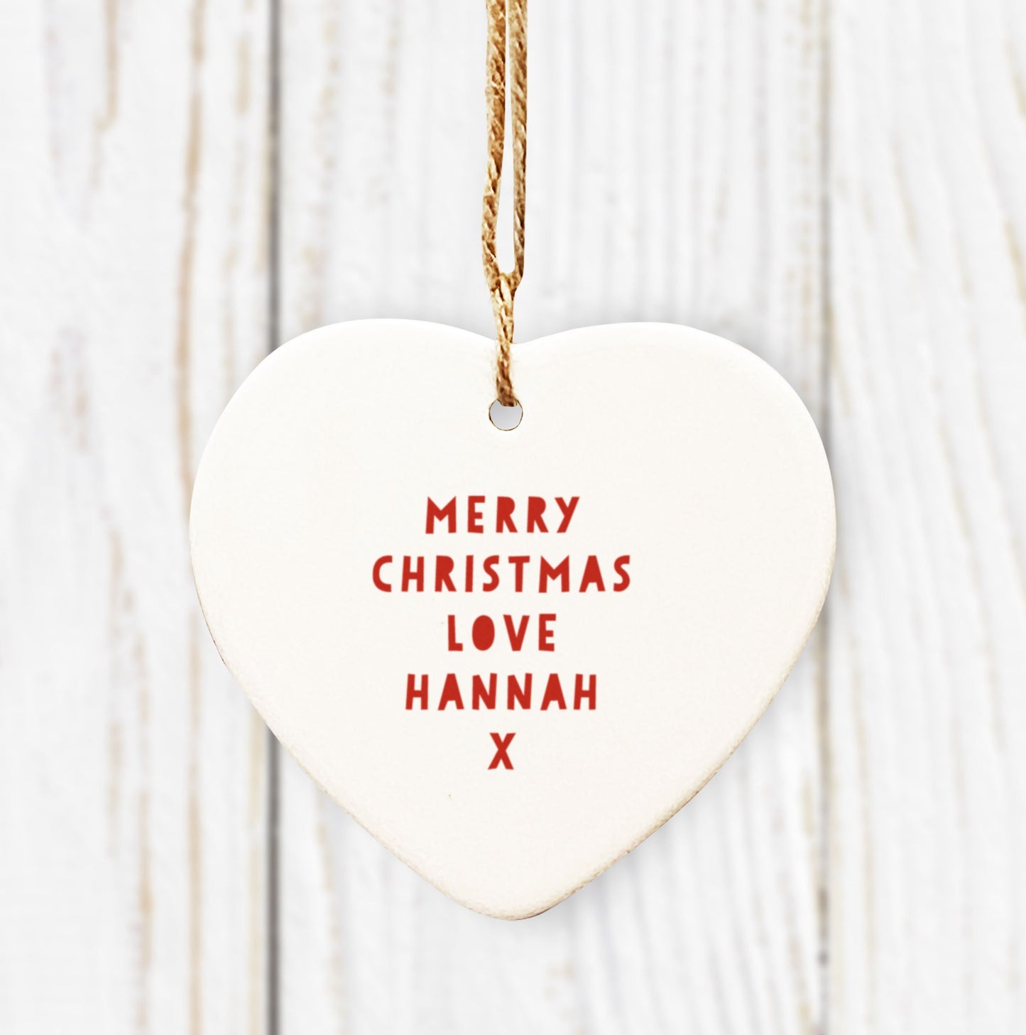 Merry Christmas Duck Heart Tree Decoration. Stoke on Trent Christmas Decoration. Potteries Christmas.Personalised Tree Bauble