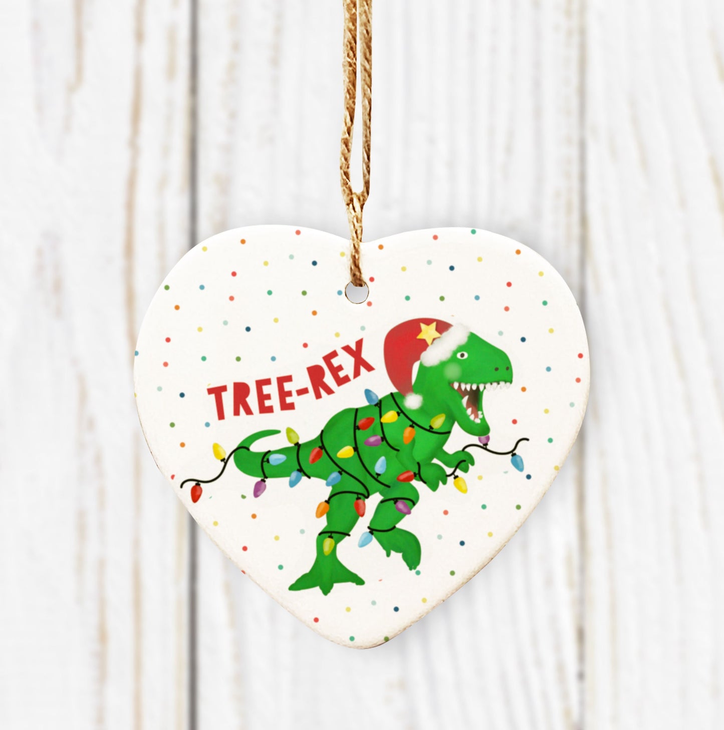 Tree-Rex Heart Tree Decoration. Dinosaur Christmas Decoration. T-rex Personalised Bauble. Children's Christmas. Personalised Tree Bauble