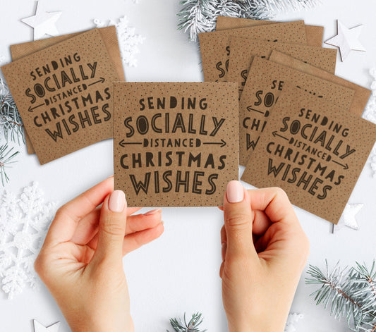 Mini Pack of Happiness - Sending Socially Distanced Christmas Wishes Cards. Recycled Kraft Cards. Pack of Christmas Cards. Cute Christmas.