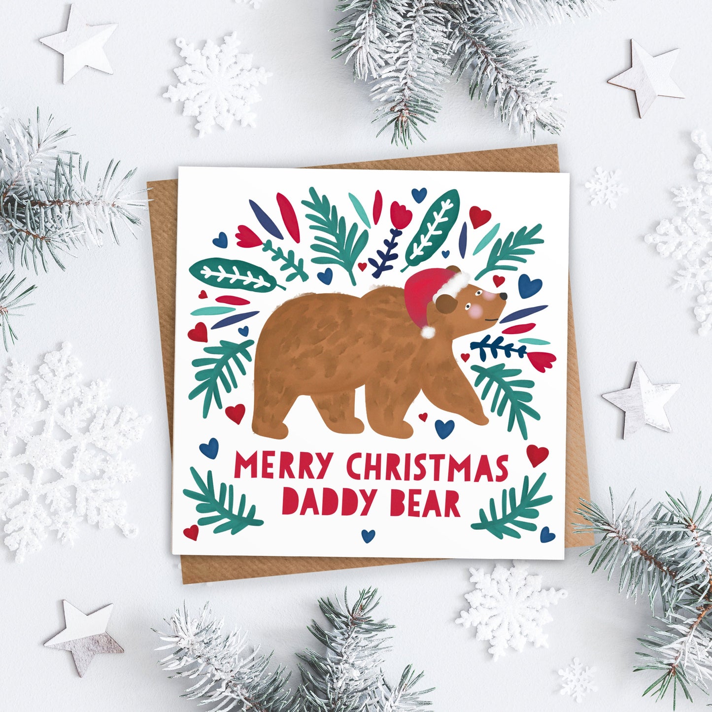 Merry Christmas Bear Card. Personalise for Daddy, Mummy, Grandpa, Granny etc. Personalised Christmas Card. Send Direct Option.