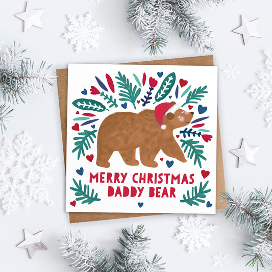 Merry Christmas Bear Card. Personalise for Daddy, Mummy, Grandpa, Granny etc. Personalised Christmas Card. Send Direct Option.