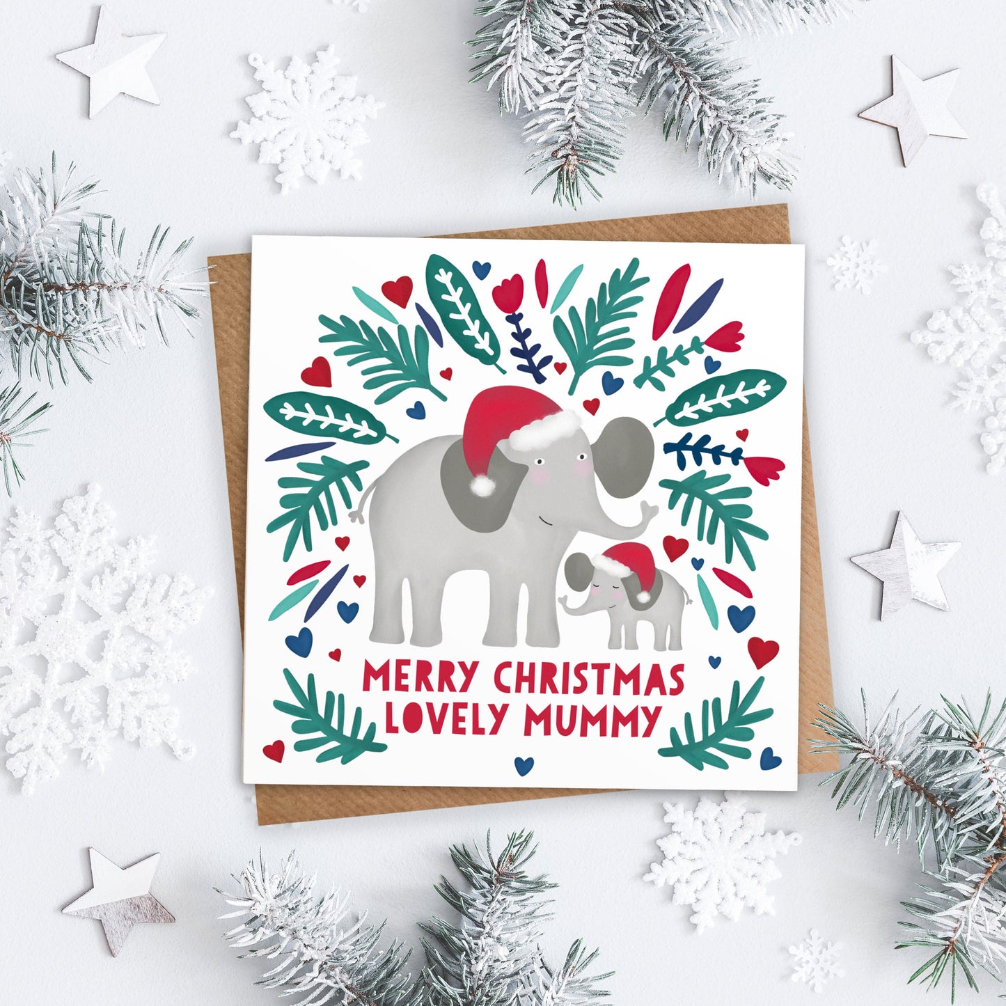 Merry Christmas Cute Elephant Card. Personalise for Daddy, Mummy, Grandpa, Granny etc. Personalised Christmas Card. Send Direct Option.