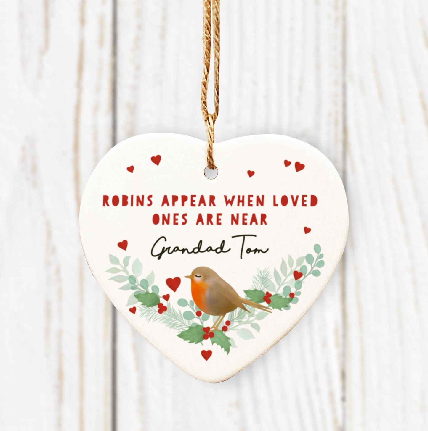 Robins Appear When Loved Ones Are Near Heart. Remembrance Ornament. Personalised In Loving Memory Tree Decoration.Personalised Tree Bauble