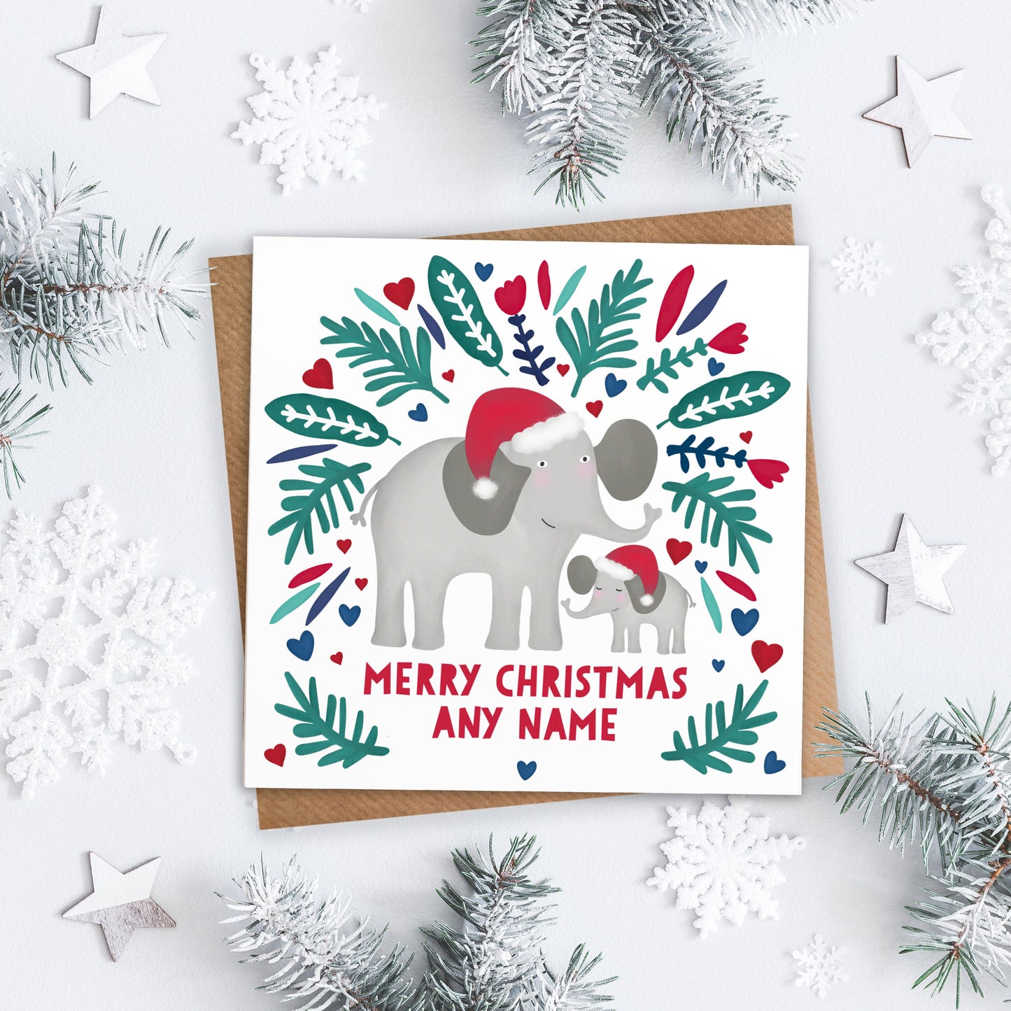 Merry Christmas Cute Elephant Card. Personalise for Daddy, Mummy, Grandpa, Granny etc. Personalised Christmas Card. Send Direct Option.