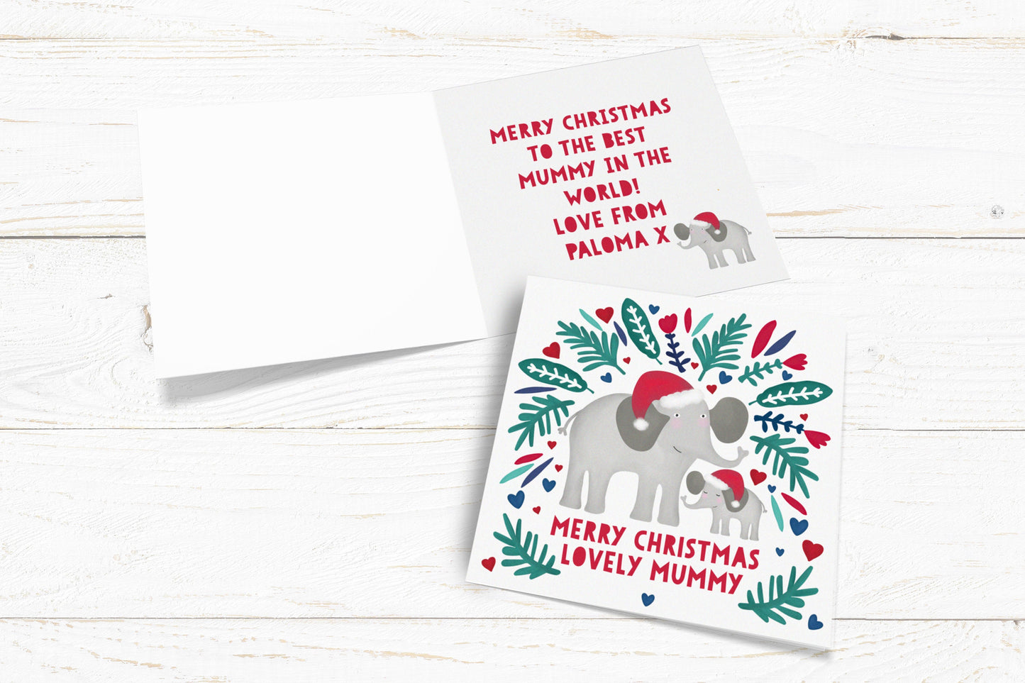 Merry Christmas Cute Elephant Card. Personalise for Daddy, Mummy, Grandpa, Granny etc. Personalised Christmas Card. Send Direct Option.