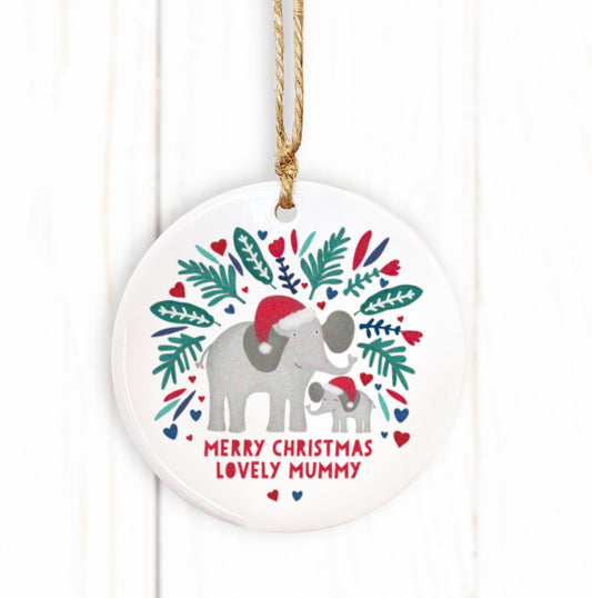 Cute Elephant Ceramic decoration. Personalise for Dad, Grandad, Mum, Mummy, Grandma, Uncle, Auntie. Personalised Tree Bauble
