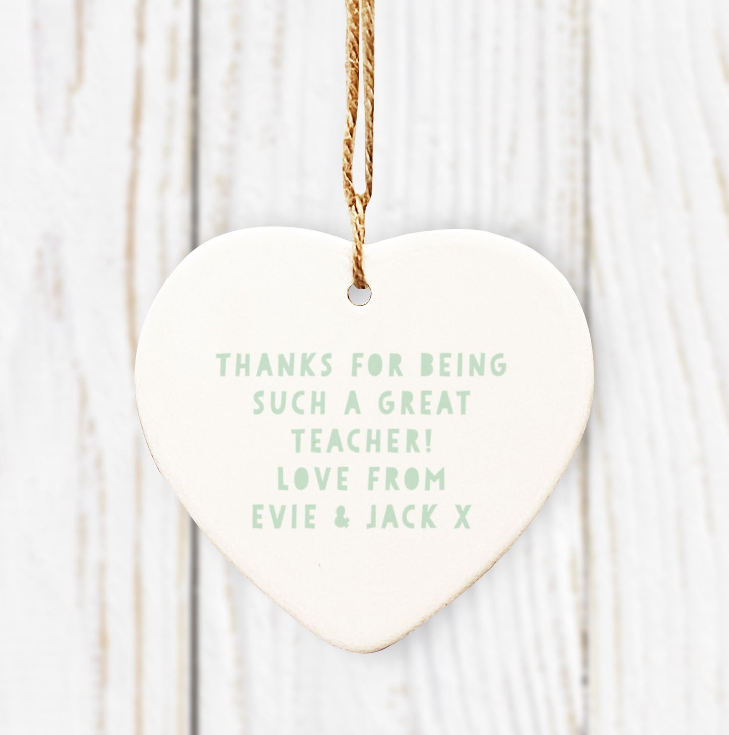 Merry Christmas Teacher Ceramic Heart Tree Decoration. Personalised Bauble. Teacher Christmas.Christmas Ornament.