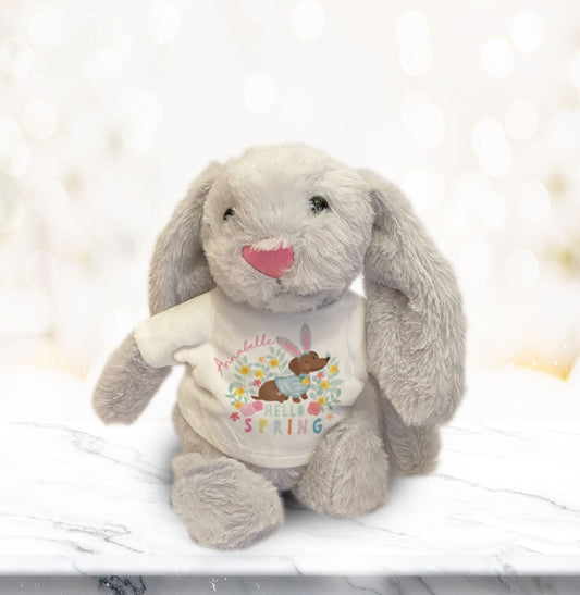 Hello Spring Personalised Soft Toy. Cute bunny Gift. Happy Easter Gift. Birthday Gift.Personalised bunny.