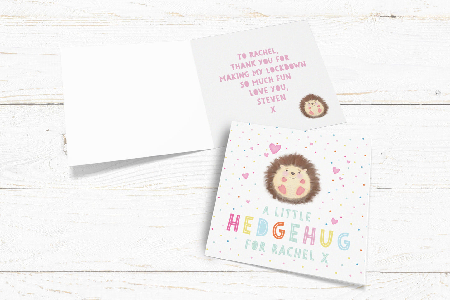 A Little Hedgehug Personliased Card. Valentine's Card. Cute Love Card. Personalised Valentines Card. Cute Hedgehog. Send Direct Option.