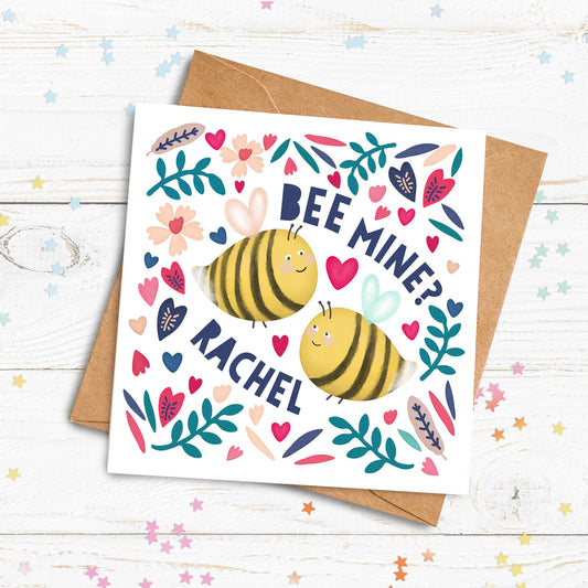 Bee Mine Personalised Card. Valentine's Card. Cute Love Card. Personalised Valentines Card. Cute Bee Card. Send Direct Option.
