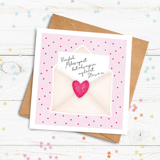 Miles apart but always in my heart Personalised Card. Valentine's Card. Cute Love Card. Personalised Valentines Card. Send Direct Option.