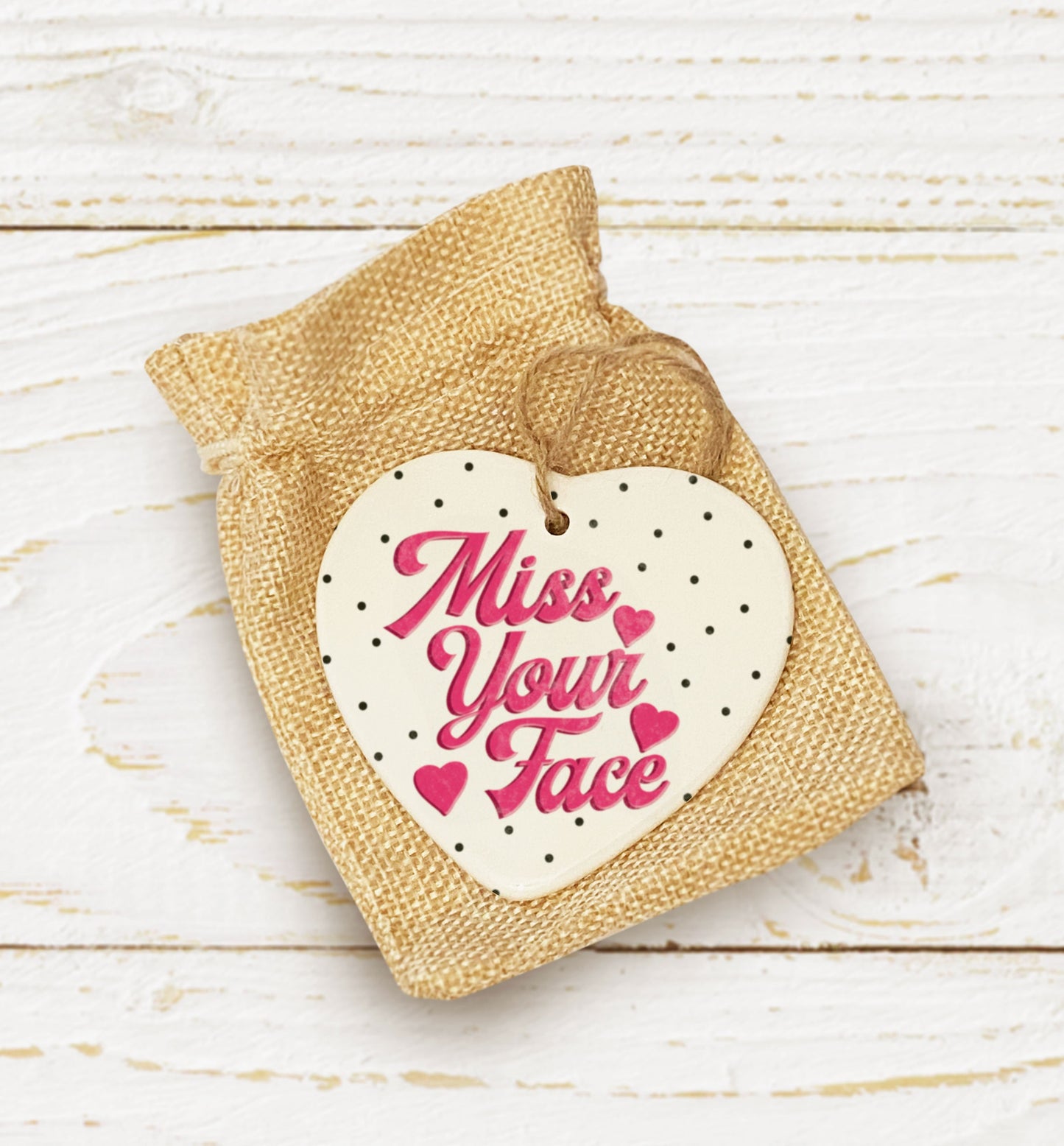 Miss Your Face Ceramic Hanging Heart. Personalised Valentine's Heart Token. Fun Valentine's gift. Personalised Valentine's Gift.