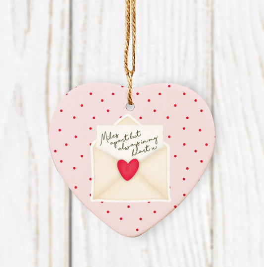 Milest Apart Ceramic Hanging Heart. Personalised Valentine's Heart Token. Fun Valentine's gift. Personalised Valentine's Gift.
