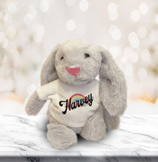 Rainbow Little Love Bunny Personalised Soft Toy. Cute bunny Gift. Valentine's Gift. Birthday Gift.Personalised bunny.