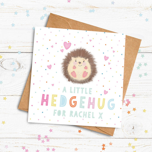 A Little Hedgehug Personliased Card. Valentine's Card. Cute Love Card. Personalised Valentines Card. Cute Hedgehog. Send Direct Option.