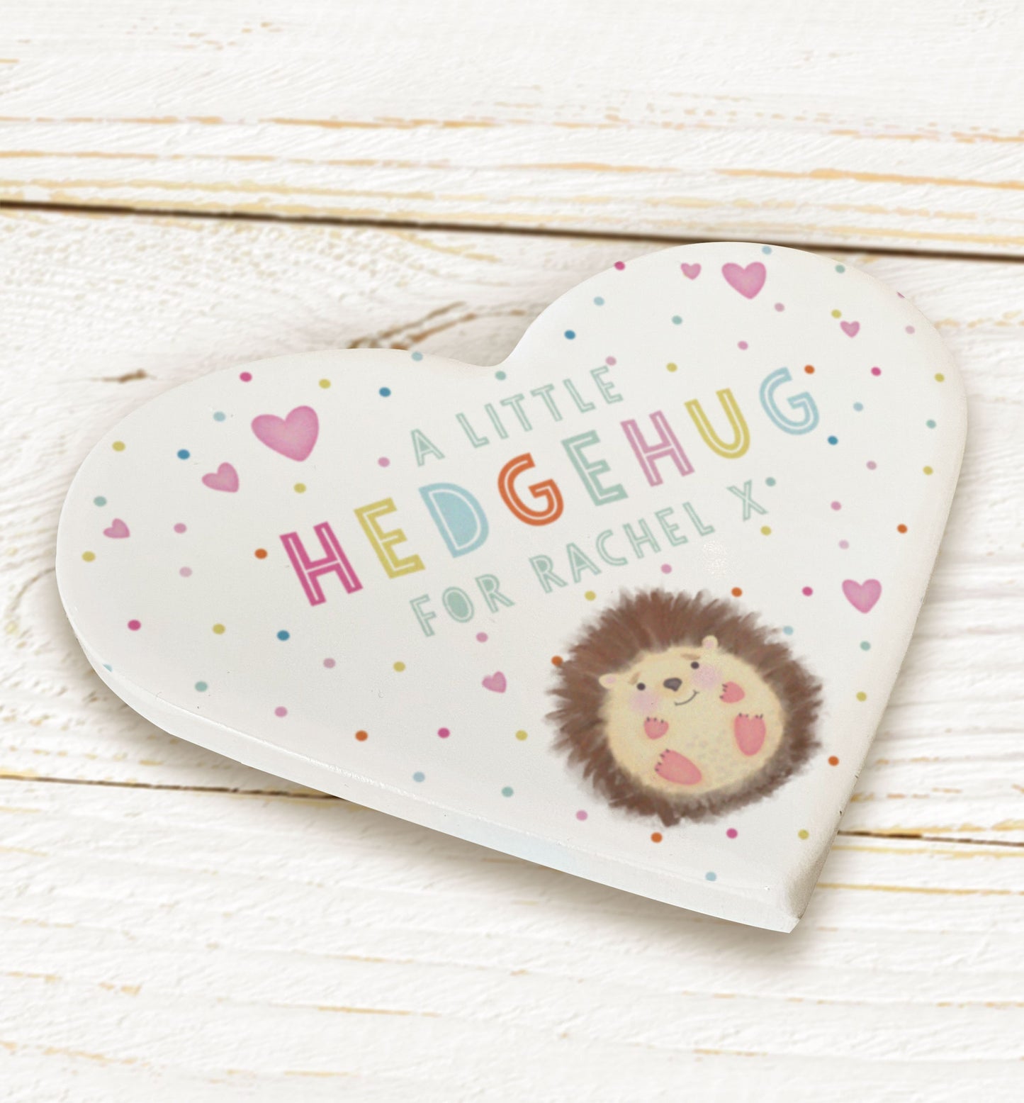 A Little Hedgehug Ceramic Heart Coaster. Personalised Coaster. Fun Valentine's gift. Personalised Valentine's Gift.