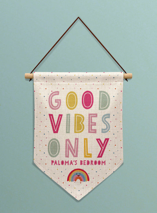 Good Vibes Only Personalised Linen Banner. Personalised Room Banner. Personalised bedroom art. Personalised wall banner. Personalised gift