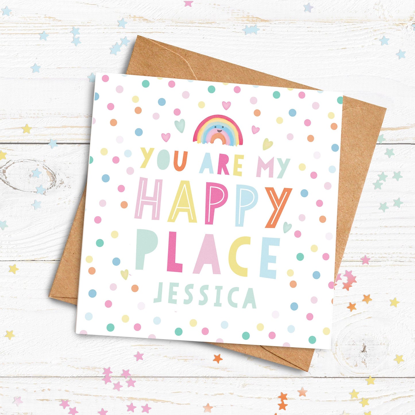 You Are My Happy Place  Rainbow Card. Personalised Card. Cute Rainbow Card. Cute Lockdown Card. Personalised Valentine.Send Direct Option.