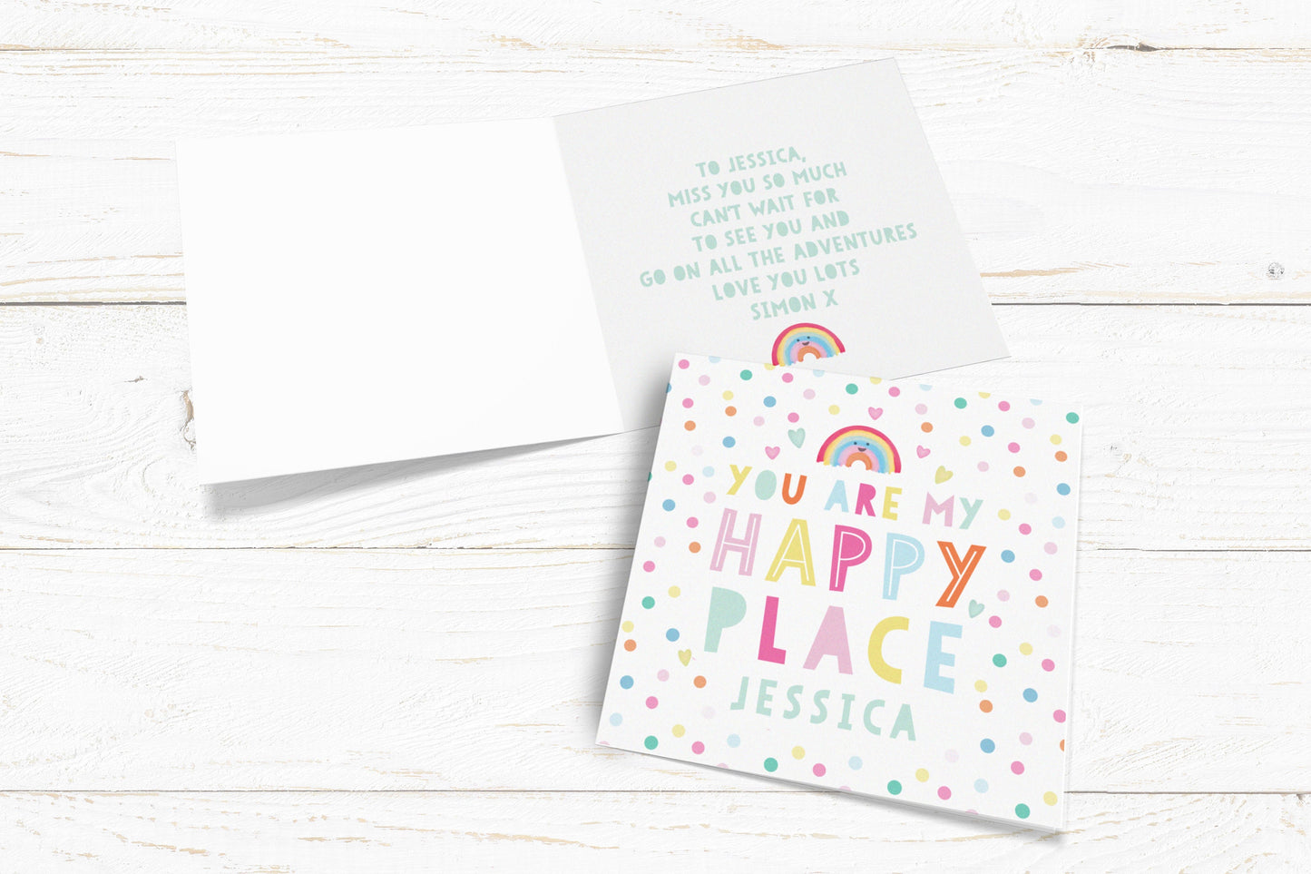 You Are My Happy Place  Rainbow Card. Personalised Card. Cute Rainbow Card. Cute Lockdown Card. Personalised Valentine.Send Direct Option.