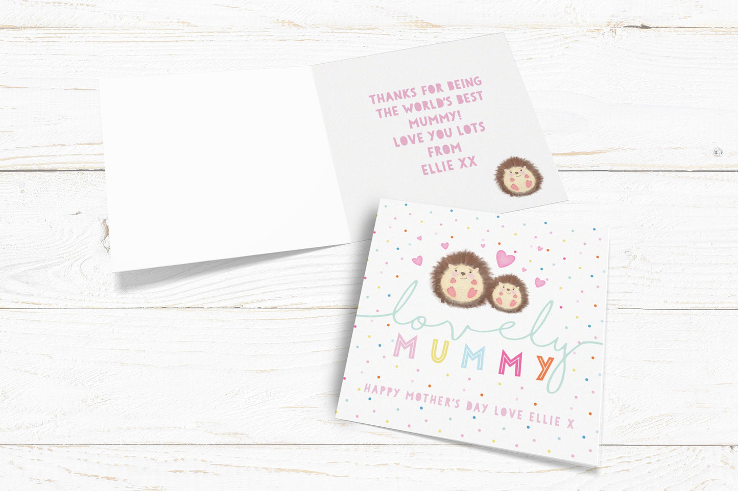 Lovely Mummy Cute Hedgehog Card. Mother's Day Card. Cute Mummy Card. Personalised Mother's Day Card. Send Direct Option.