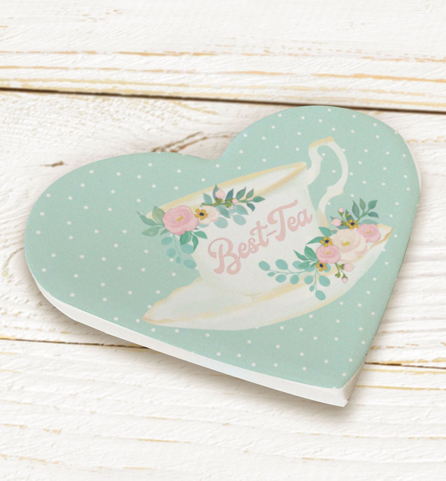 Best-Tea Ceramic Heart Coaster. Personalised Coaster. Fun gift for best friends. Home office Gift.