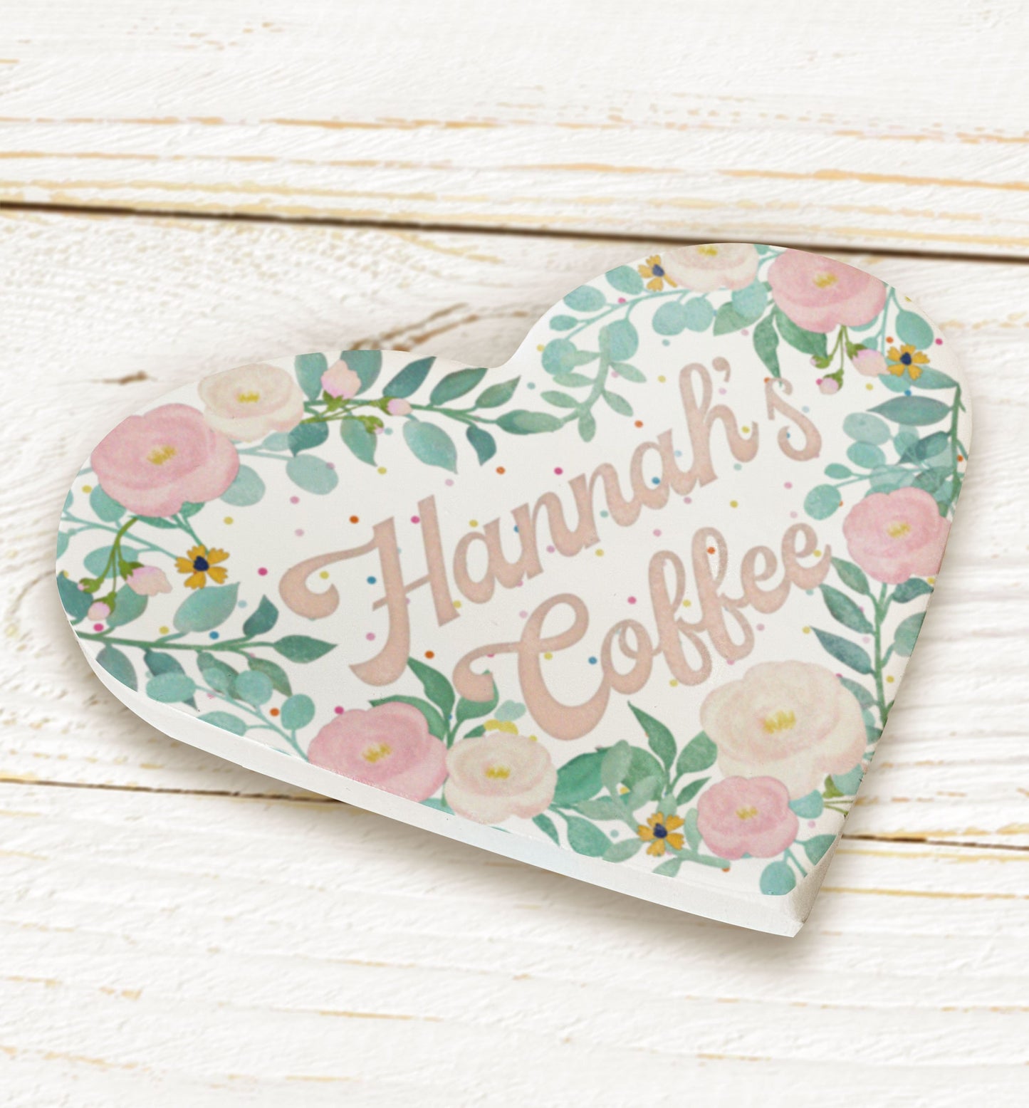 Floral Ceramic Heart Coaster. Personalised Coaster. Fun gift for best friends. Home office Gift. Mother's Day Gift.