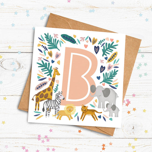 Animal Initial Baby Card. Welcome to the world card. Cute Animal Card. Hello world Card. Naming Day card. Christening. Send Direct Option.