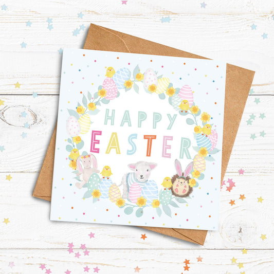Happy Easter Wreath Card. Cute Easter Card. Personalised Happy Easter. Personalised Spring Time Card. Easter Bunny. Send Direct Option.