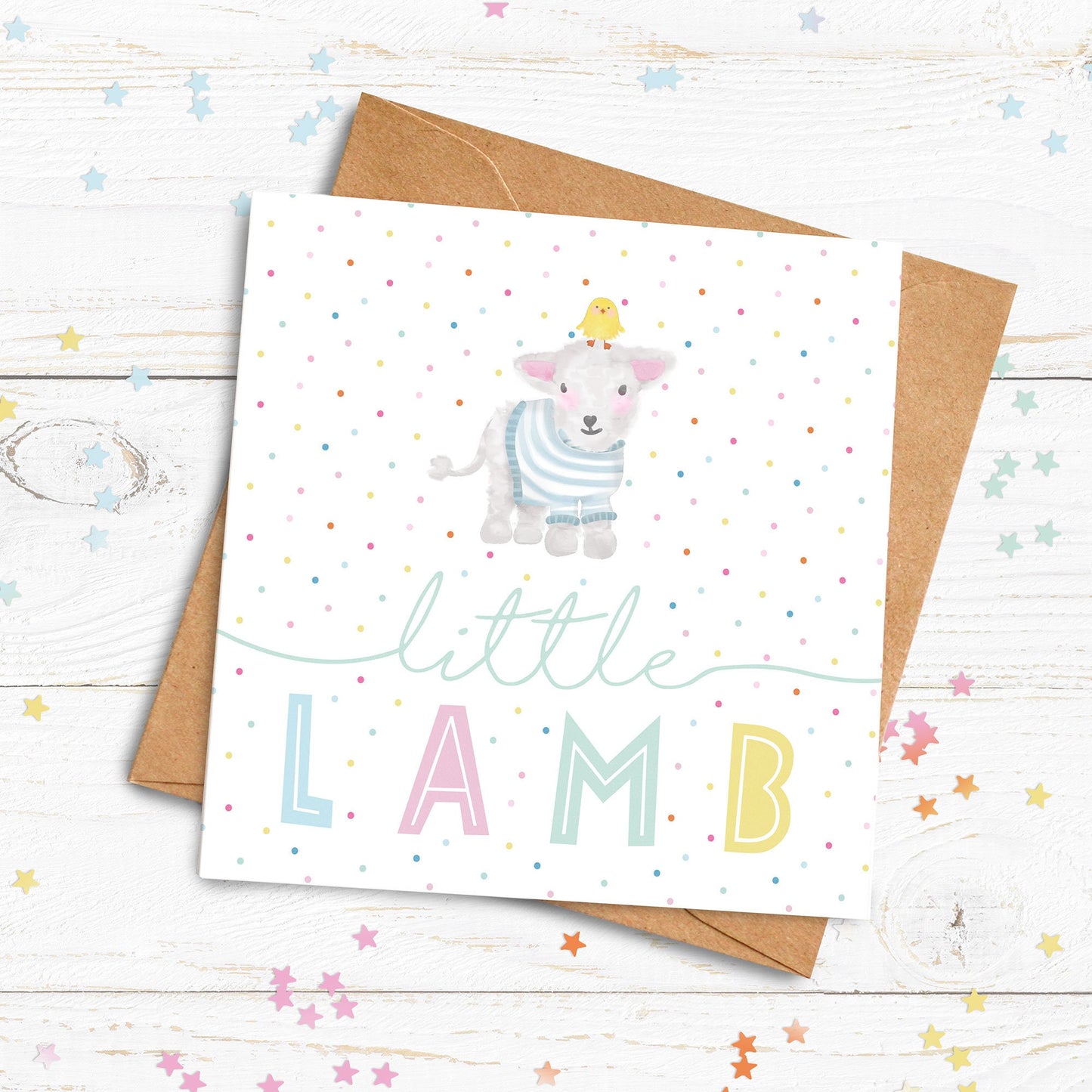 Little Lamb Personalised Card. First Easter Card. Personalised Baby Card. Personalised New Baby Card. Cute Lamb. Send Direct Option.