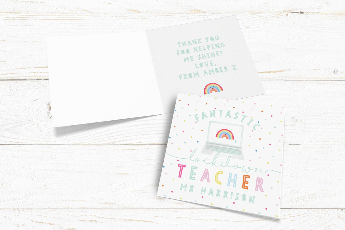 Lockdown Teacher Card Rainbow Card. Fantastic Lockdown Teacher. Thank you Teacher Card. Personalised Teacher Card. Send Direct Option.