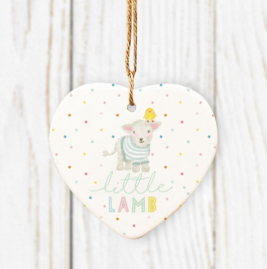 Little Lamb Personalised Ceramic Heart. Personalised Easter Gift. First Easter gift. Cute Easter Gift. Easter Hanging Heart. Little Lamb.