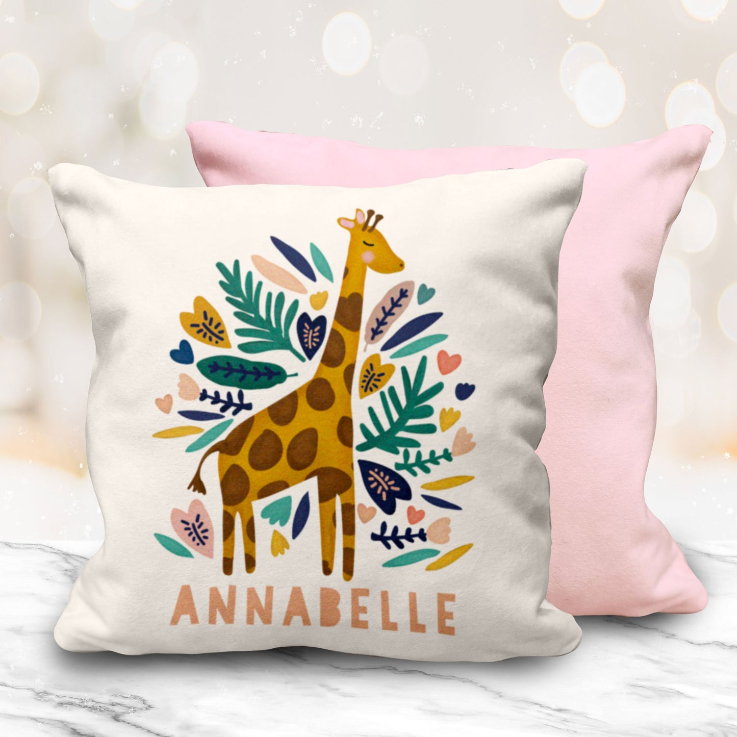 Cute Giraffe Cushion 10" Cushion. Cute personalised pink or blue cushion. New baby gift. Nursery Gift.