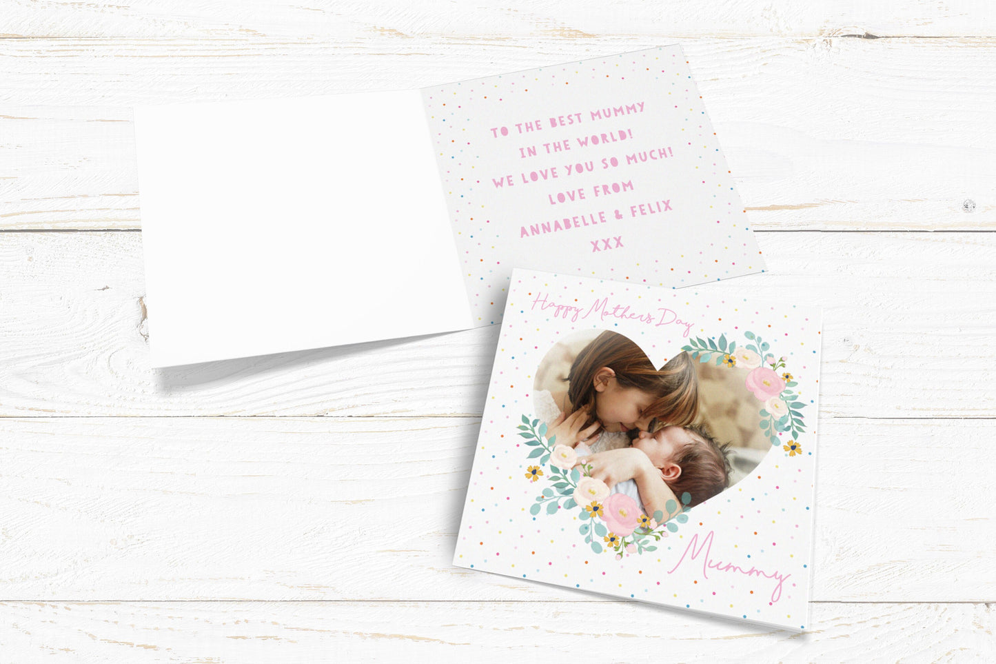Floral Heart Photo Card. Mother's Day Card. Photo Upload Card. Photo Birthday Card. Personalised Mother's Day Card. Send Direct Option.