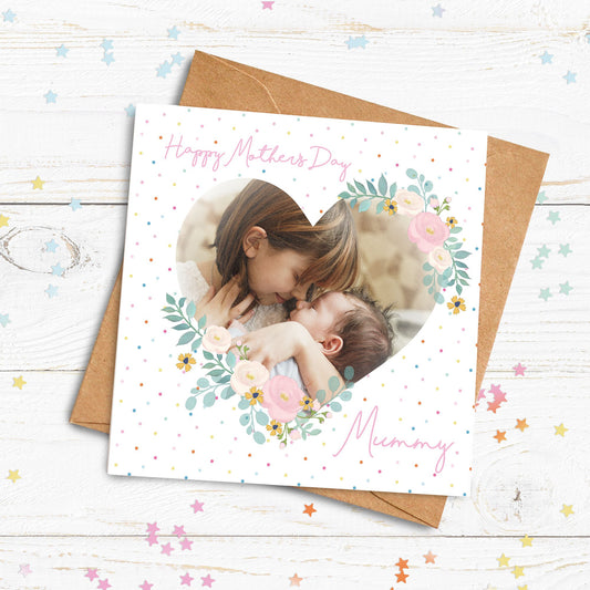 Floral Heart Photo Card. Mother's Day Card. Photo Upload Card. Photo Birthday Card. Personalised Mother's Day Card. Send Direct Option.