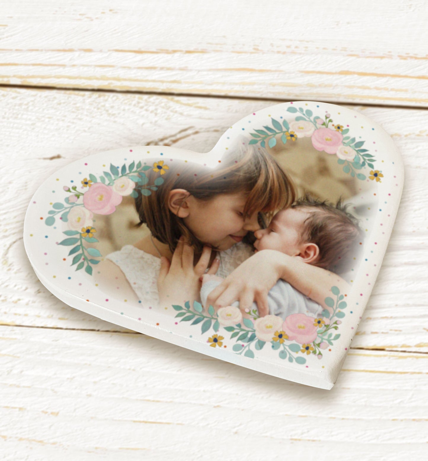 Floral Photo Ceramic Heart Coaster. Personalised Coaster. Photo Coaster. Home office Gift. Mother's Day Gift.