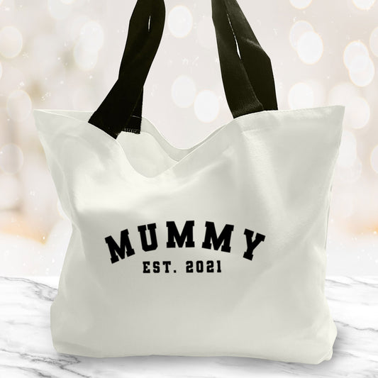 Mummy Est. Large Tote Bag. Large Shopping bag. Birthday Gift. Mother's Day Gift Unique Gift Idea. Cute Tote Bag. Gifts for her.