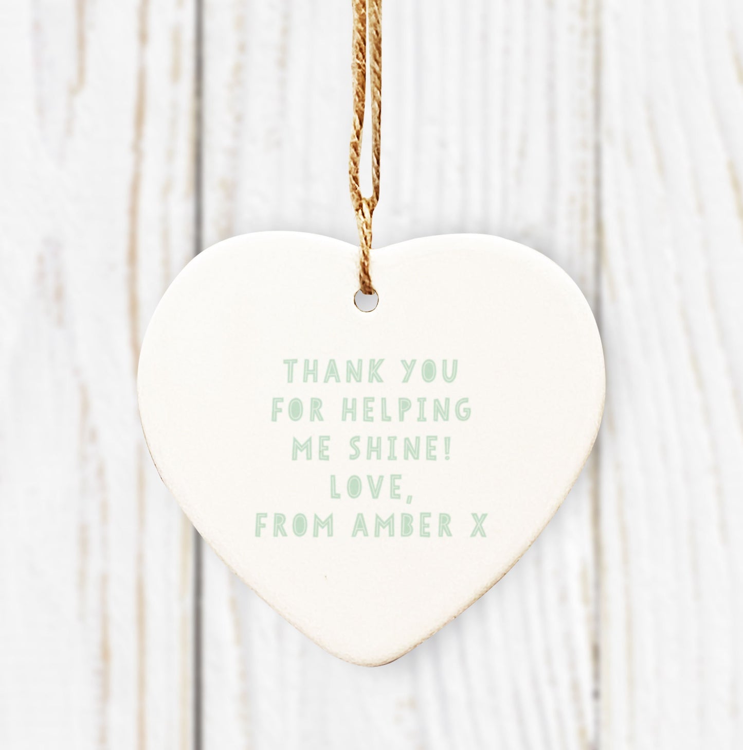Bee's Knees Personalised Hanging Heart. Thank you teacher gift. Personalised Teacher Gift. Thank you gift. Ceramic ornament.