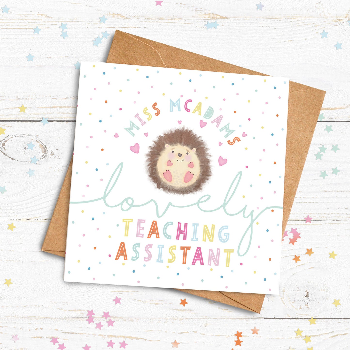 Hedgehog Lovely Teacher, Teaching Assistant, Childminder, Nanny or Nursery Teacher Card. Thank you teacher card. Personalised Card