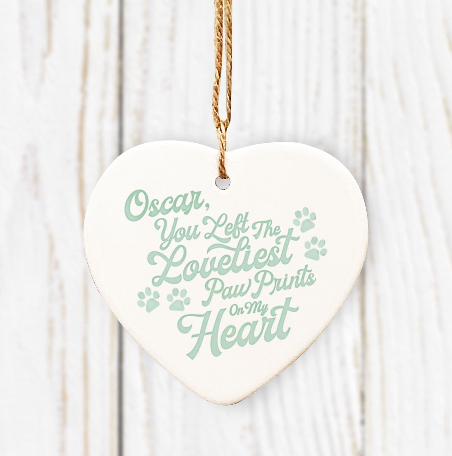 Pet Remembrance Ceramic Handing Decoration. Heart or round shape. Personalised Pet Decoration. In loving memory gift.