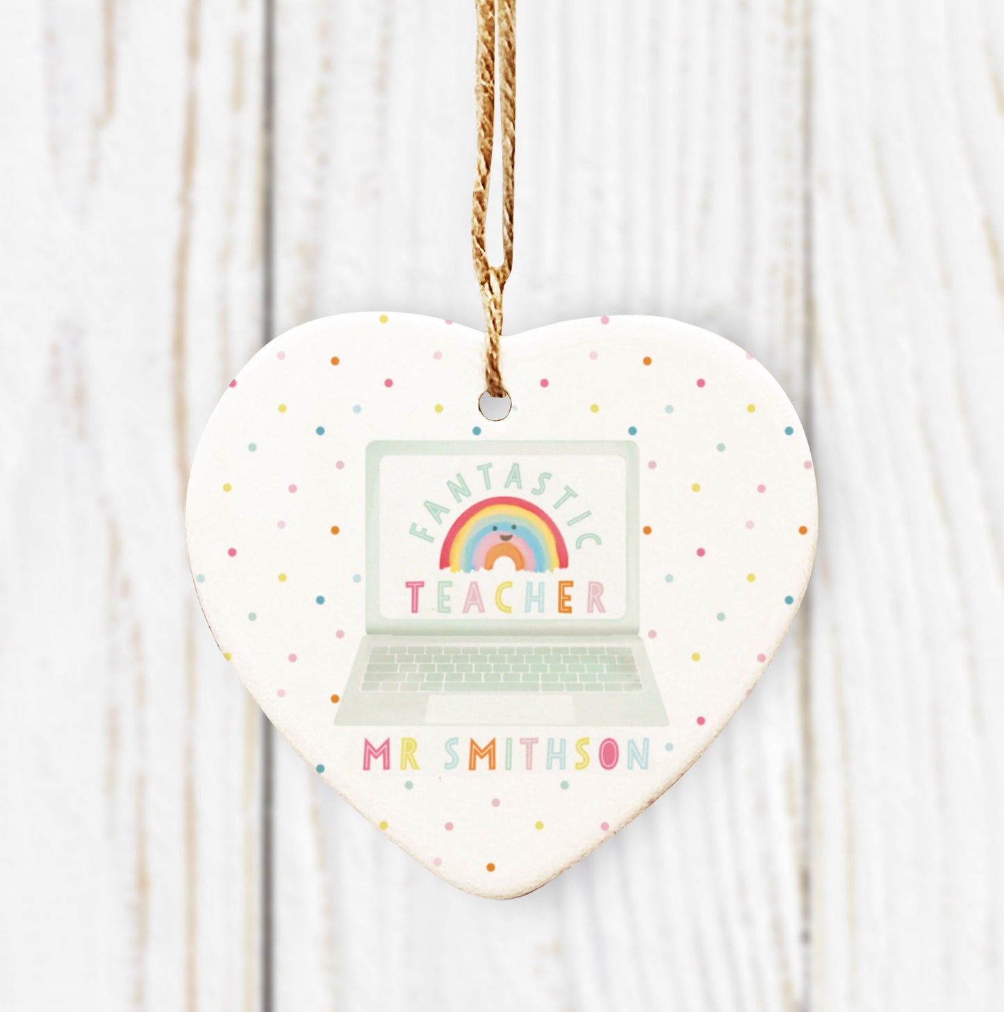 Fantastic Teacher Laptop Heart Ceramic Decoration. Personalised Teacher Gift. Thank you Teacher Gift. Lockdown Teacher Gift.