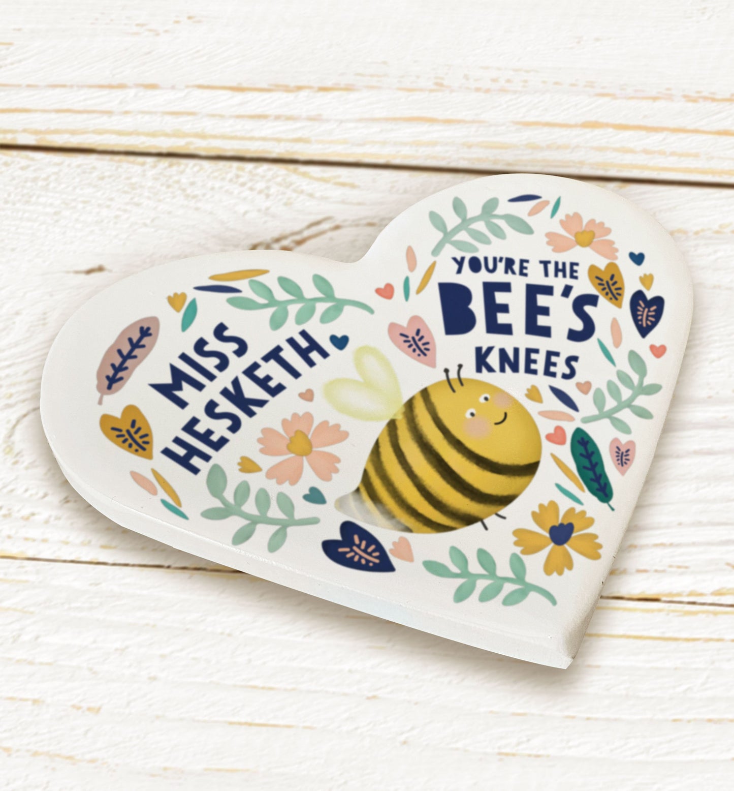 Bee's Knees Personalised Ceramic Heart Coaster. Thank you teacher gift. Lockdown teacher gift. Personalised Teacher Gift.